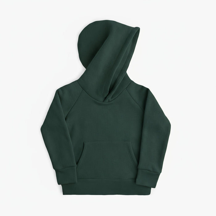 Plush Kanga Hoodie - 100% GOTS Certified Organic Cotton Fleece Hoodies - Pine - Toddlers Kids Tweens and Teens - Made in Canada - mini mioche