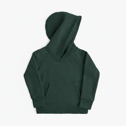 Plush Kanga Hoodie - 100% GOTS Certified Organic Cotton Fleece Hoodies - Pine - Toddlers Kids Tweens and Teens - Made in Canada - mini mioche