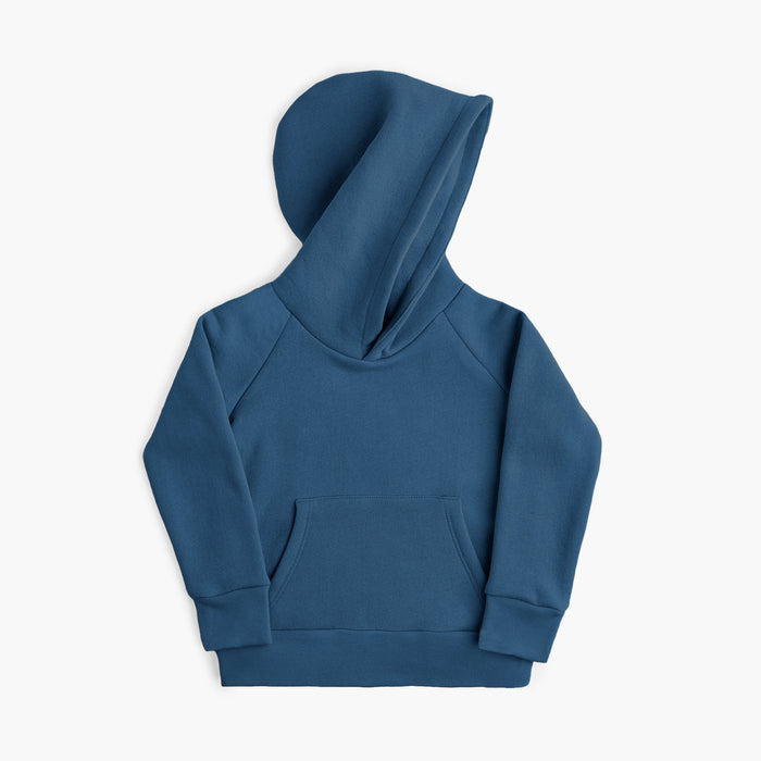 Plush Kanga Hoodie - 100% GOTS Certified Organic Cotton Fleece Hoodies - Cerulean- Toddlers Kids Tweens and Teens - Made in Canada - mini mioche