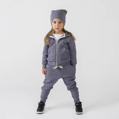 Plush Skinny Sweats - 100% GOTS-Certified Organic Cotton Fleece Sweatpants - Vintage Plum - Toddler Kids Tweens and Teens - Made in Canada - mini mioche