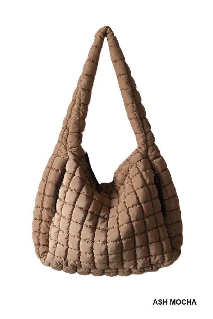 Premium Oversized Quilted Carryall Crossbody Bag: MOCHA / 1 (ONE SIZE)
