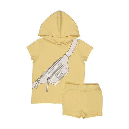 Printed Fanny Pack Hooded Short Sleeve Set