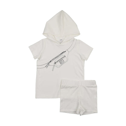 Printed Fanny Pack Hooded Short Sleeve Set