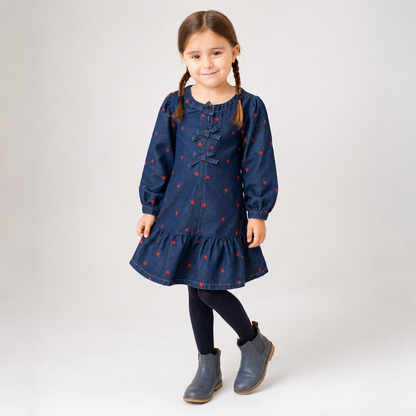 Printed Heart Denim Dress