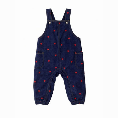 Printed Heart Denim Overalls