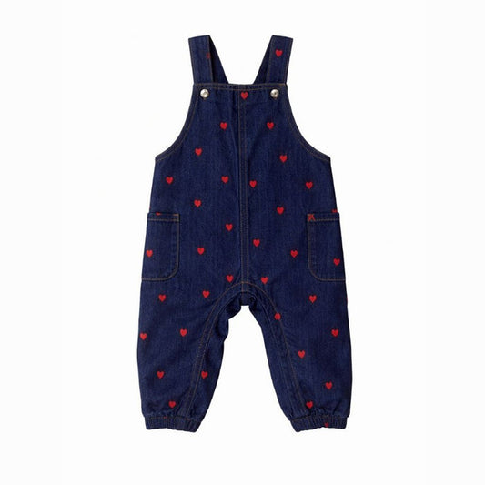 Printed Heart Denim Overalls