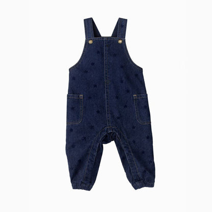 Printed Heart Denim Overalls