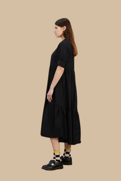Raglan Tiered Dress Black