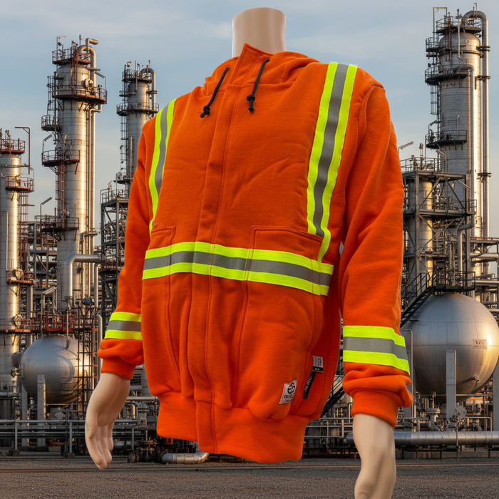 Refinery Work Wear FR Orange HI-VIS Zip Up Hoodie Sweatshirt