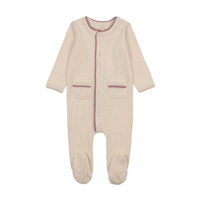 Ribbed Velour Piping Footie Set