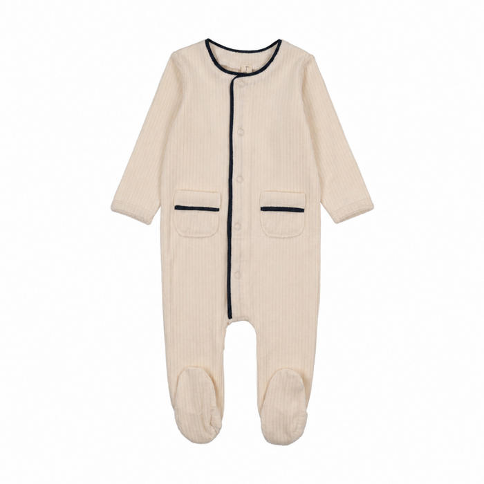 Ribbed Velour Piping Footie Set