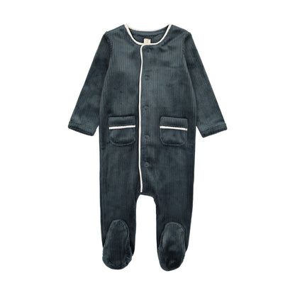 Ribbed Velour Piping Footie Set