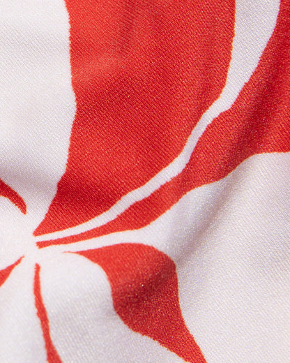 Close-up of red and white hibiscus floral print, Hibiscus Bloom.