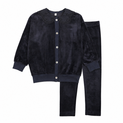 Shabbos Essentials Lace Collar Cardigan Pj - Girls