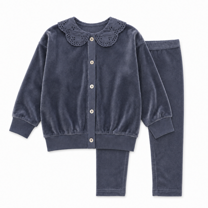 Shabbos Essentials Lace Collar Cardigan Pj - Girls