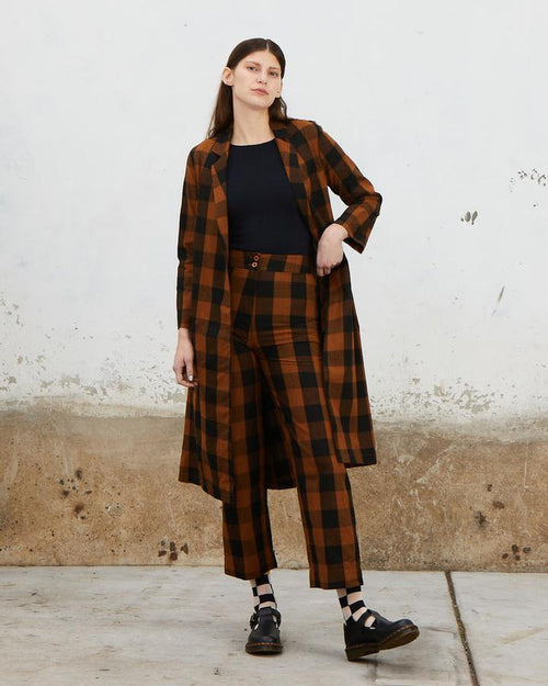Silk Fly Front Pant in Copper Plaid