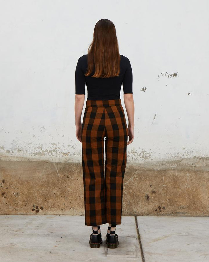 Silk Fly Front Pant in Copper Plaid
