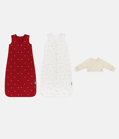 Sleep Bag Bundle | Snug Shrug | 1.5 TOG | Maroon Hearts | Buff Twinkle