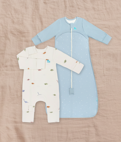 Sleep Bag & Romper Bundle | 1.0 TOG | Bamboo | Blue Twinkle | Cream Dino Snore