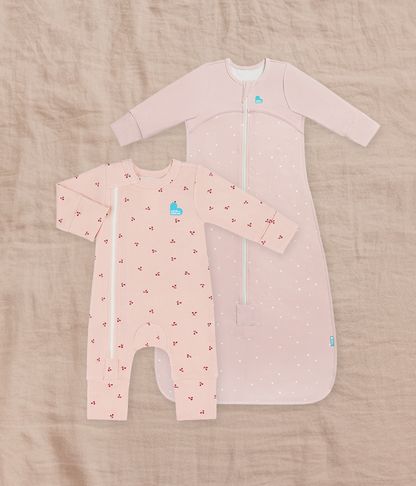 Sleep Bag & Romper Bundle | 1.0 TOG | Bamboo | Pink Twinkle | Blush Cherries