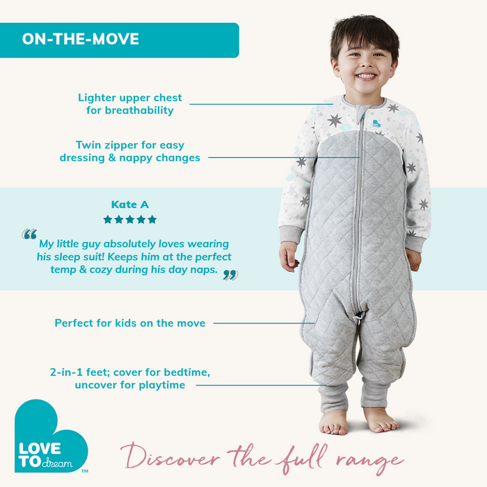 Sleep Suit Long Sleeve 1.0 TOG Cotton Grey Stardust