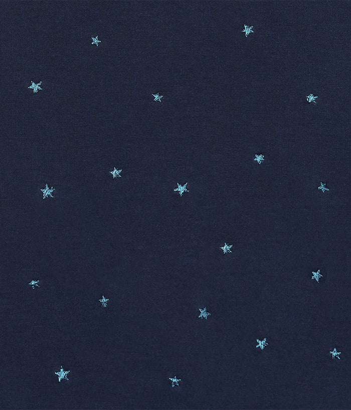 Sleep Suit Long Sleeve 1.5 TOG Cotton Fleece Navy Twinkle Embroidery