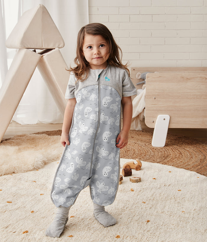 Sleep Suit Short Sleeve 1.0 TOG Organic Cotton Grey Doves