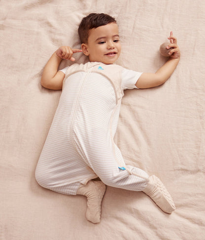 Sleep Suit Sleeveless 0.2 TOG Cotton Tan Breton Stripe