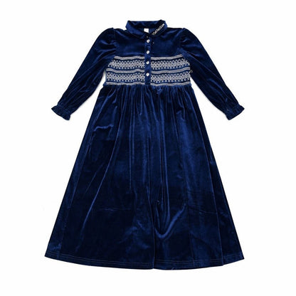 Smocked Maxi Velour Robe Long
