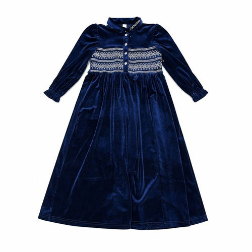 Smocked Maxi Velour Robe Long