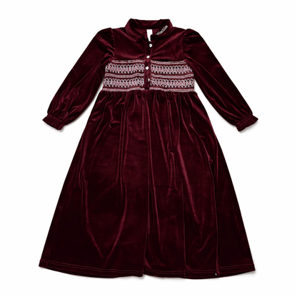 Smocked Maxi Velour Robe Long