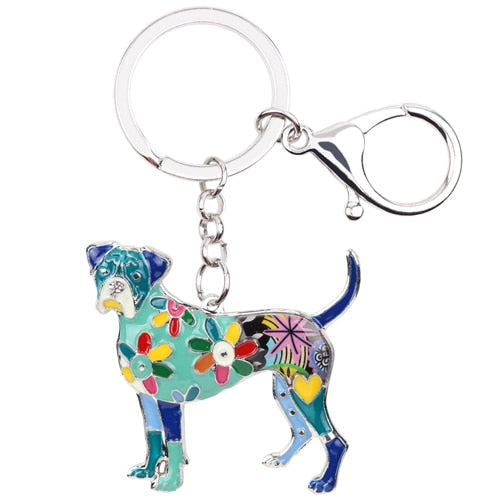 Spring Bloom Boxer Dog Keychain