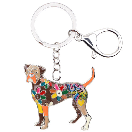 Spring Bloom Boxer Dog Keychain
