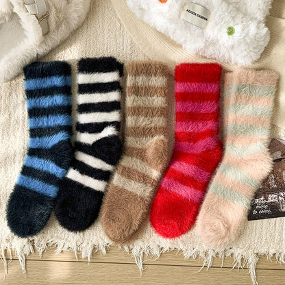 Striped Plush Socks Women Winter Thick Warm_CWMS02855: BLACK / (OS) 5