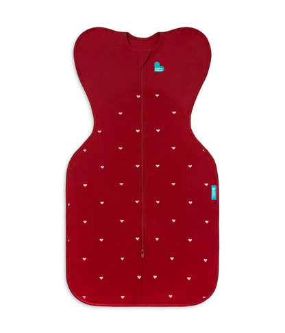 Swaddle Up™ 1.5 TOG Cotton Fleece Maroon Hearts Embroidery