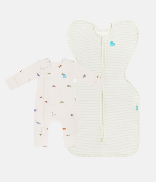 Swaddle Up & Romper Bundle | 0.2 TOG | Bamboo | Breton Stripe | Dino Snore