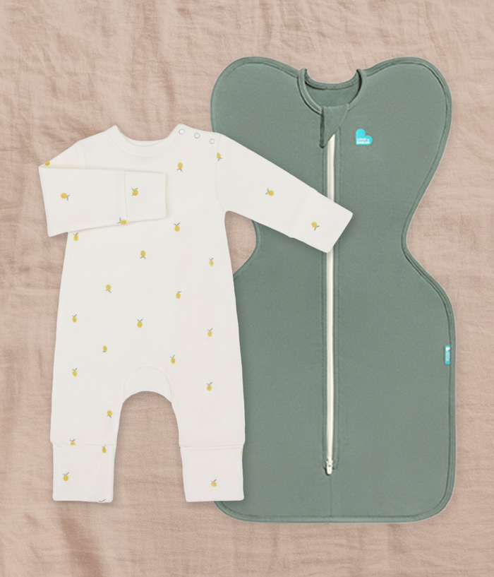 Swaddle Up & Romper Bundle | 1.0 TOG | Bamboo | Deep Olive | Cream Lemons