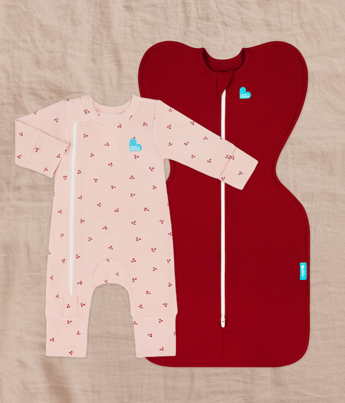 Swaddle Up & Romper Bundle | 1.0 TOG | Bamboo | Maroon | Blush Cherries