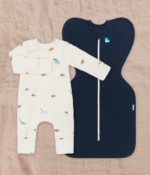 Swaddle Up & Romper Bundle | 1.0 TOG | Bamboo | Navy | Cream Dino Snore