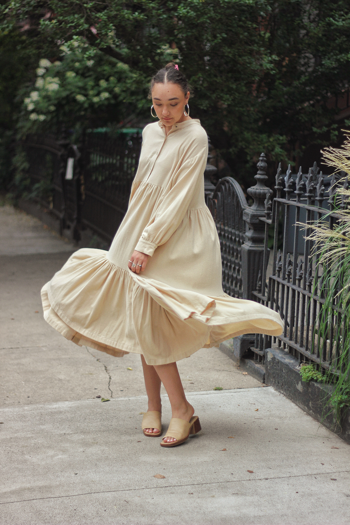 Tent Dress in Light Weight Cotton Flannel- Natural