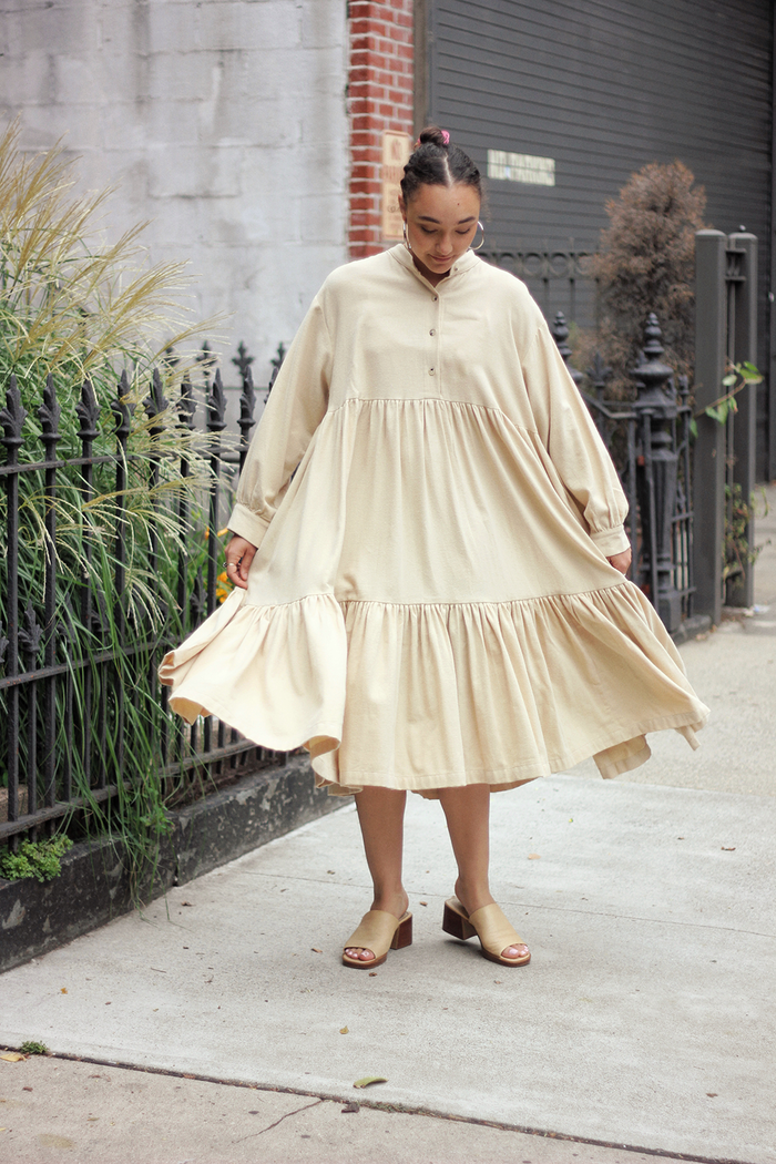 Tent Dress in Light Weight Cotton Flannel- Natural