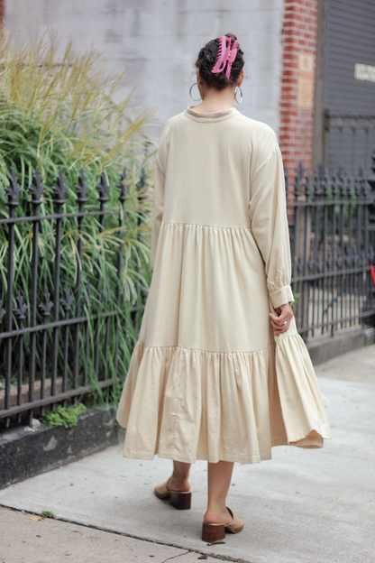 Tent Dress in Light Weight Cotton Flannel- Natural