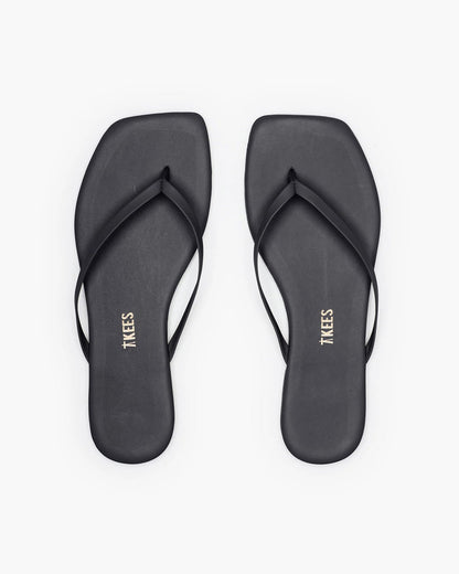 Top view of the TKEES Square Toe Lily Sandals in black.