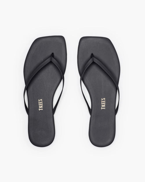 Top view of the TKEES Square Toe Lily Sandals in black.