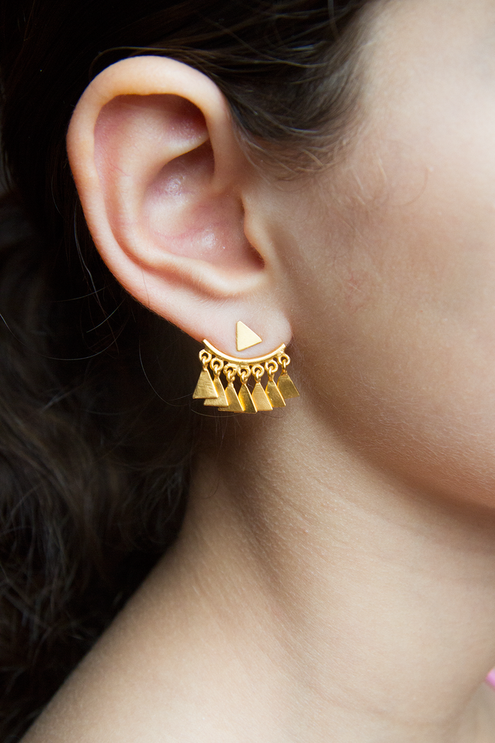 Triangle Dangle Hugger Studs, Gold