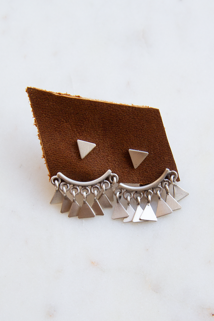 Triangle Dangle Hugger Studs, Silver
