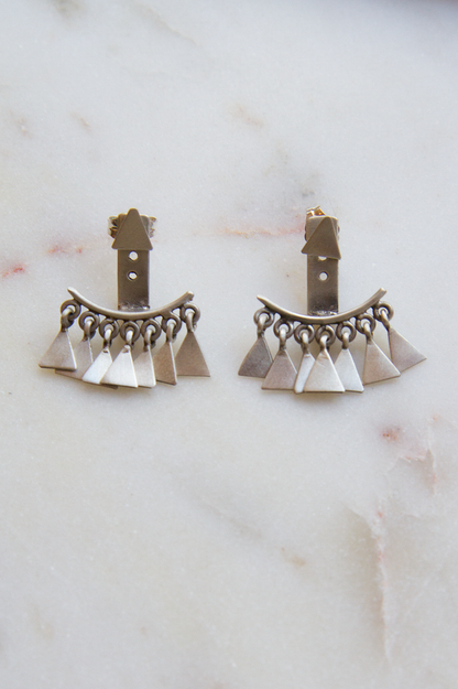 Triangle Dangle Hugger Studs, Silver