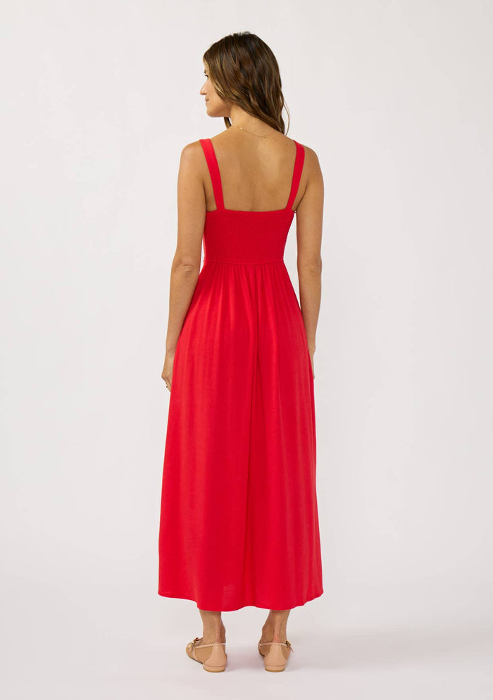 V-Neck Ruched Button Down Maxi Dress: