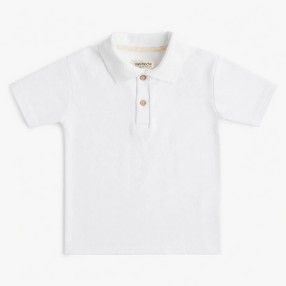 Varsity Polo - 100% GOTS Certified Organic Cotton Piqué - White - Kids - Made in Canada - mini mioche