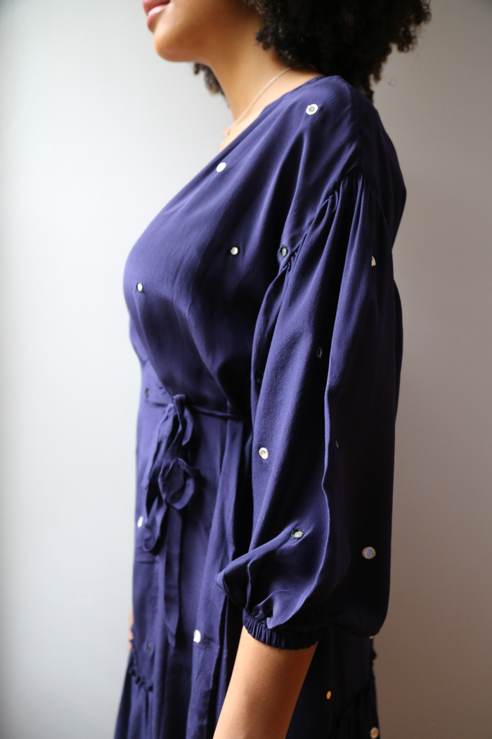Veena Wrap Dress in Blue Depths with Tikli